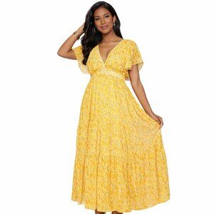 Buddy Love  Flutter Sleeve Yellow Spring Resort Maxi‎ Dress -  Small NWT